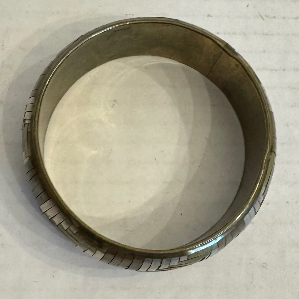 Vintage Metal Bangle Bracelet Tri-Color Woven Copper Bronze Silver Artsy Jewelry
